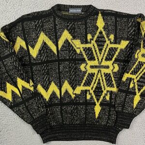 Vintage Christopher Barnes Black & Yellow Sweater‎ Geometric Pullover Sz Small
